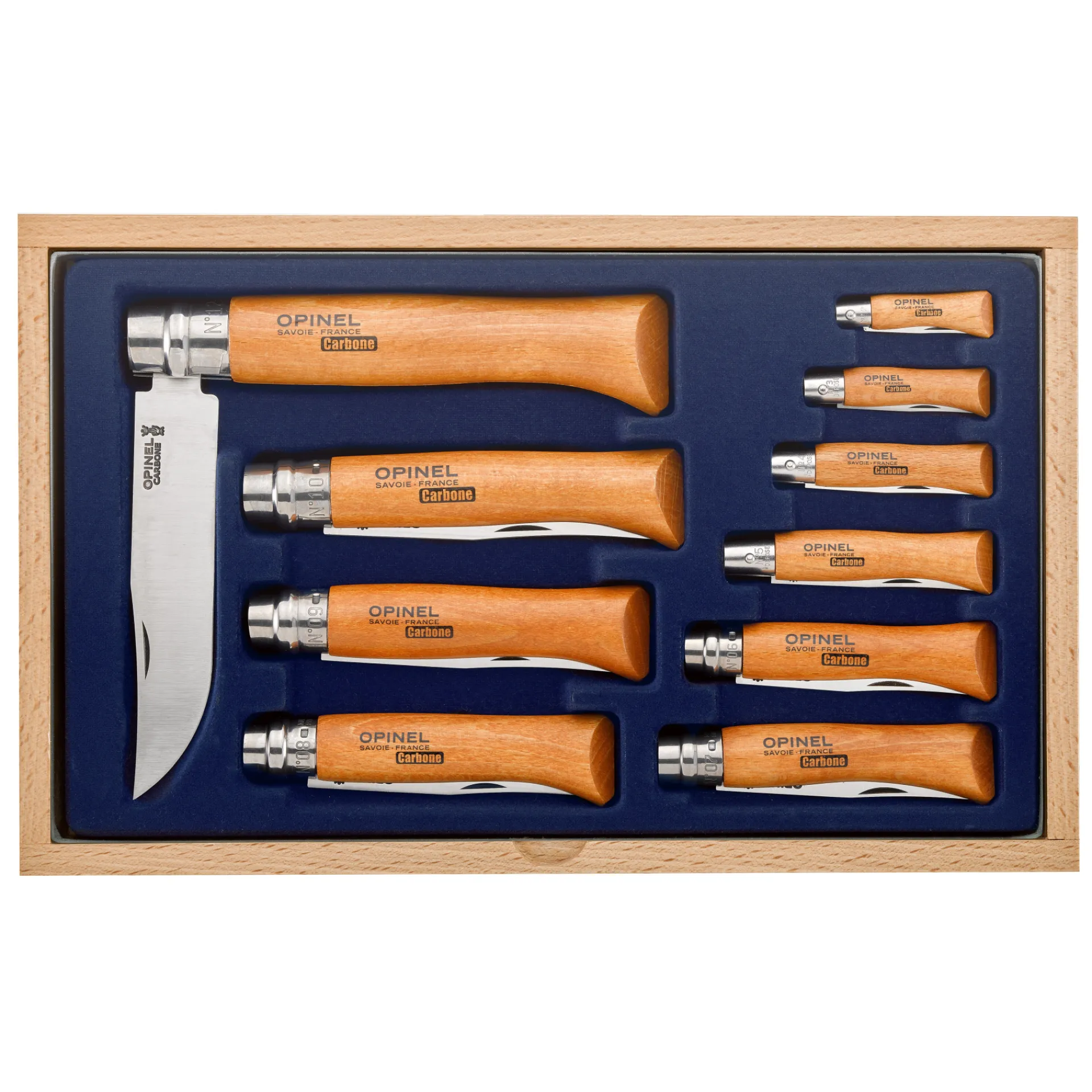 New Opinel Vitrine 10 Couteaux Carbone